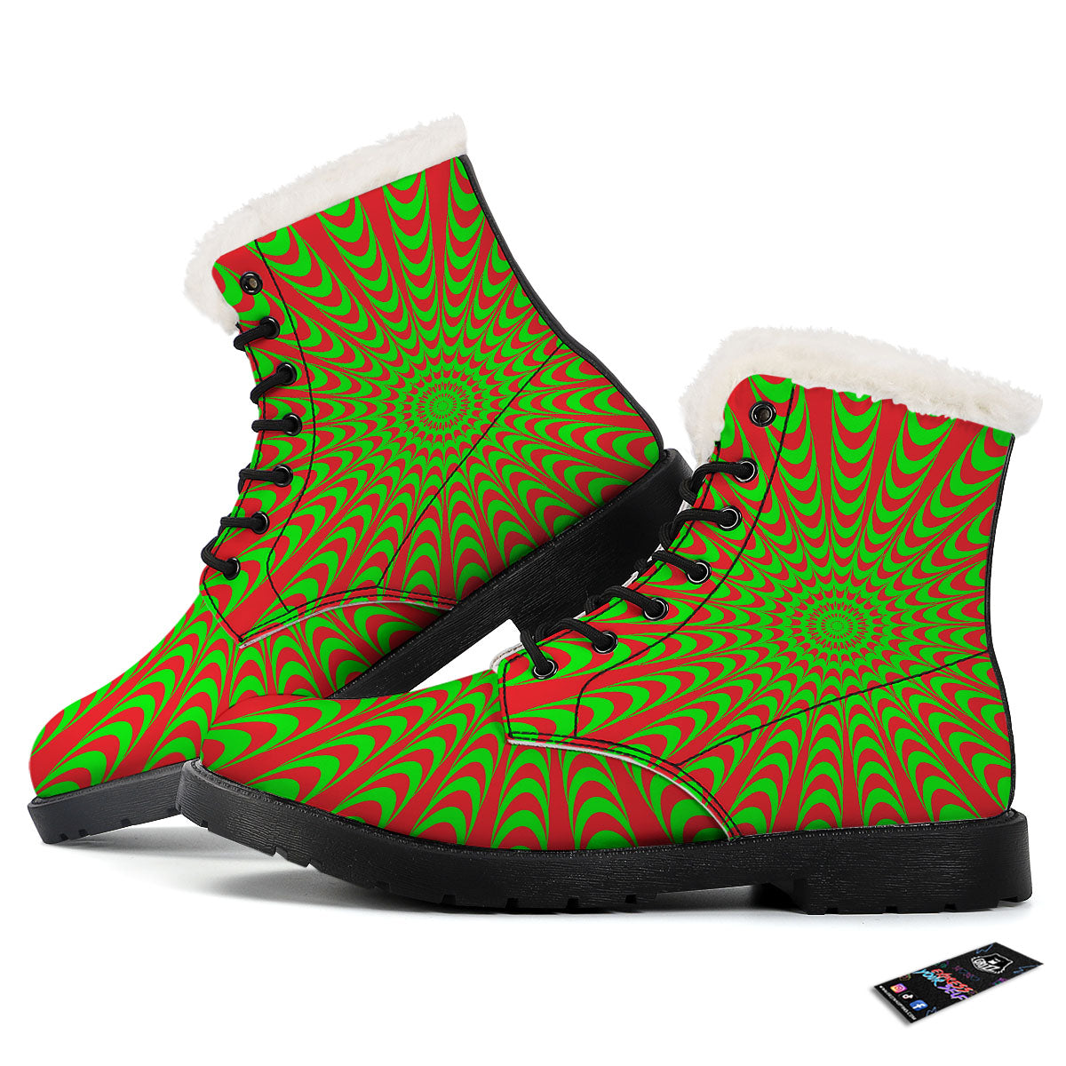 Moving Optical Illusion Green Red Wave Winter Boots-grizzshop