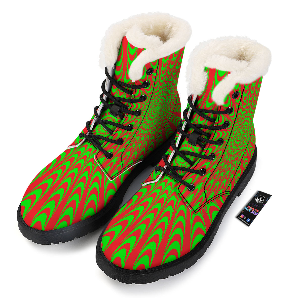 Moving Optical Illusion Green Red Wave Winter Boots-grizzshop