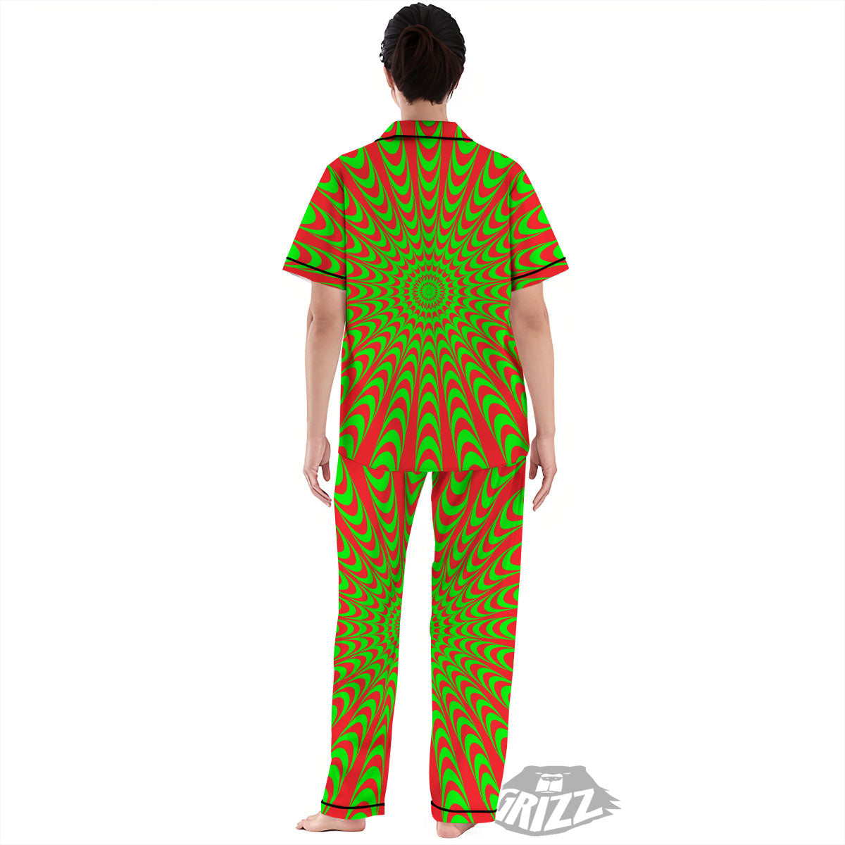 Moving Optical Illusion Green Red Wave Women's Pajamas Set-grizzshop