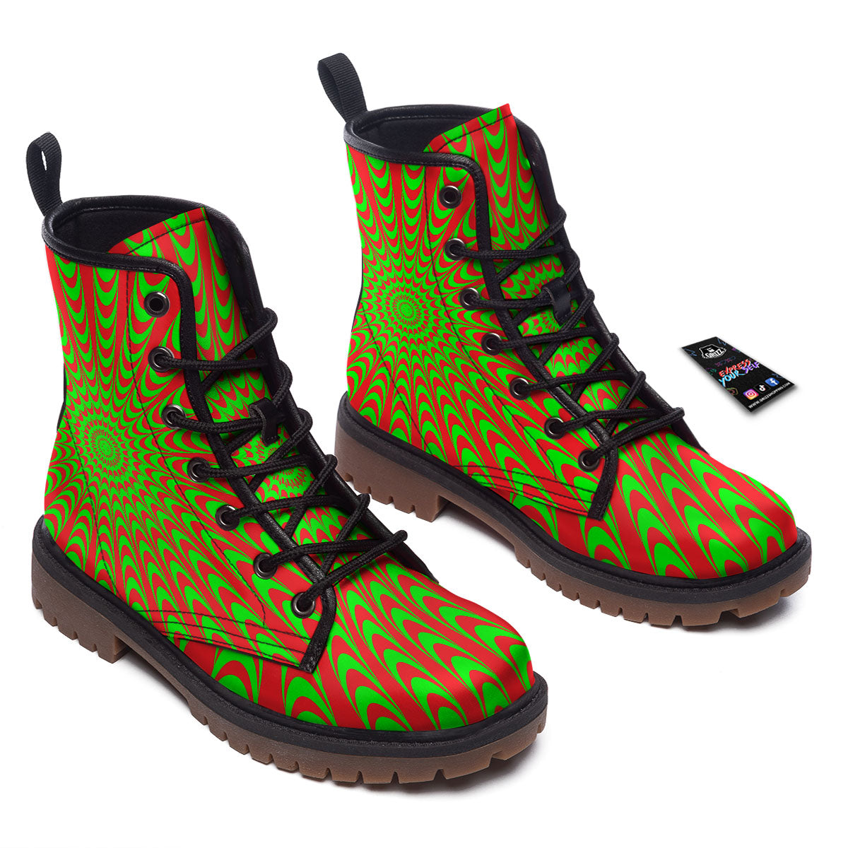 Moving Optical Illusion Green Red Wave Work Boots-grizzshop