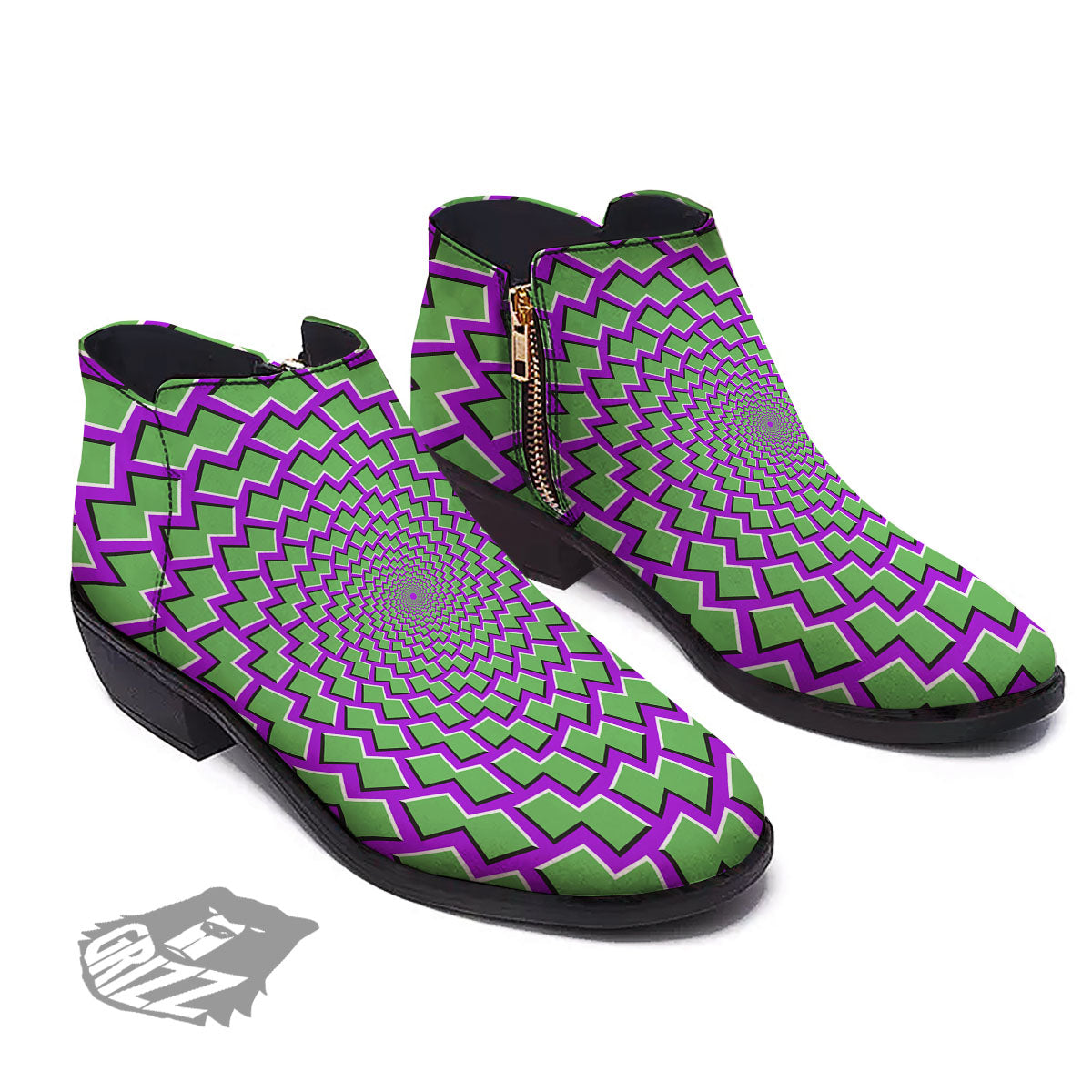 Moving Optical Illusion Green Shapes Ankle Boots-grizzshop