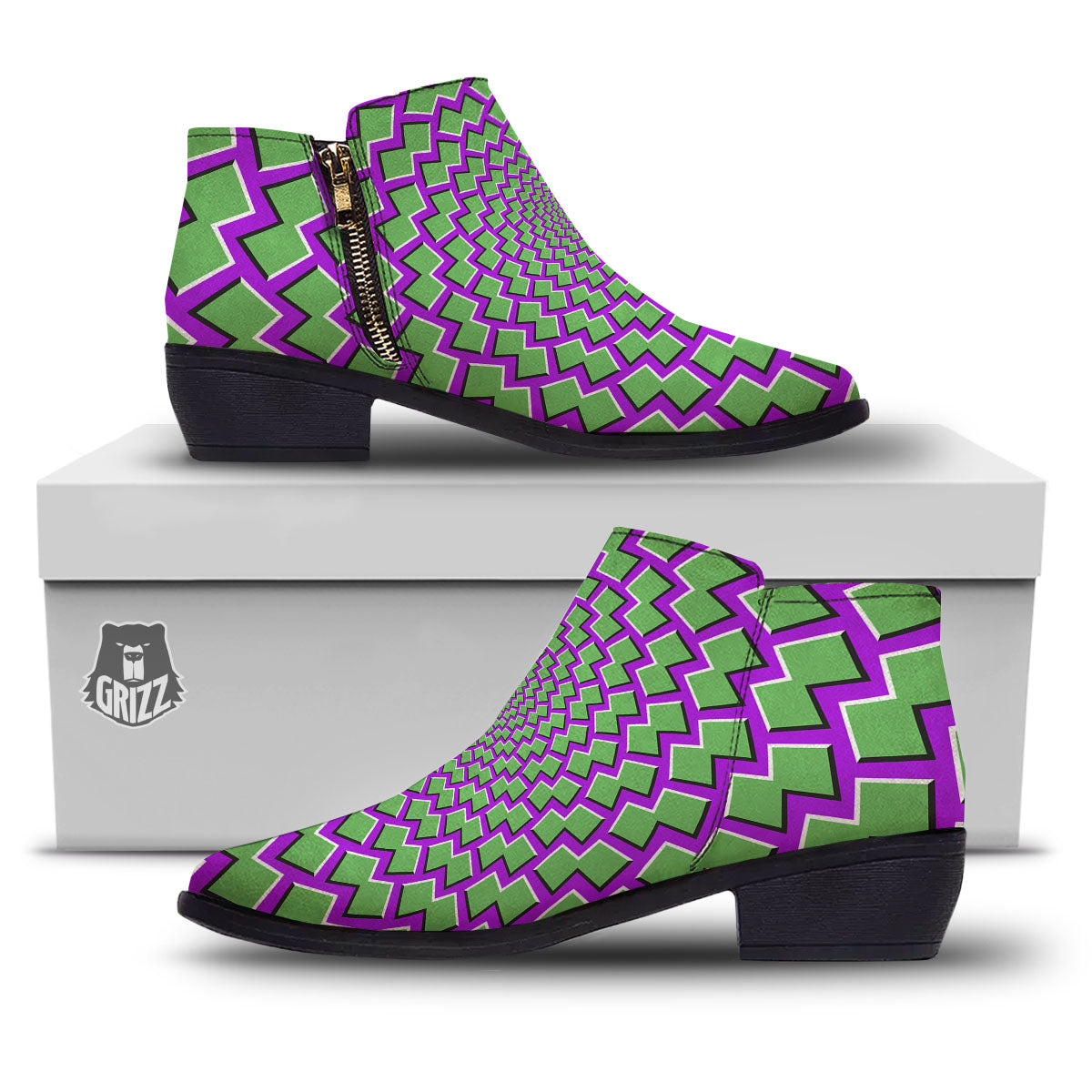 Moving Optical Illusion Green Shapes Ankle Boots-grizzshop