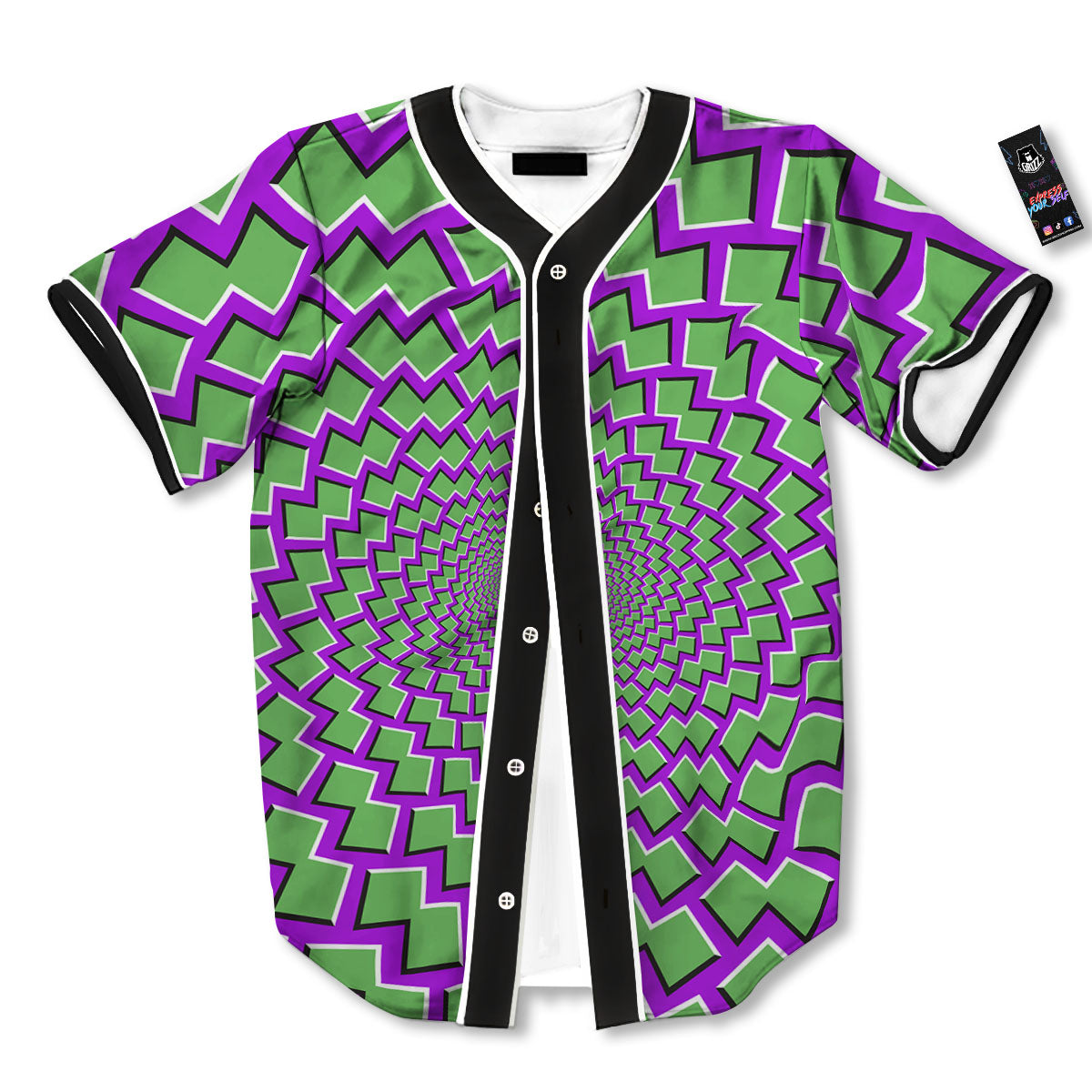 Moving Optical Illusion Green Shapes Baseball Jersey-grizzshop