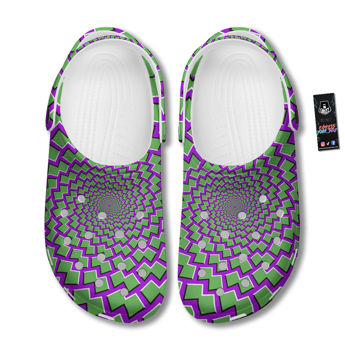 Moving Optical Illusion Green Shapes Clog-grizzshop