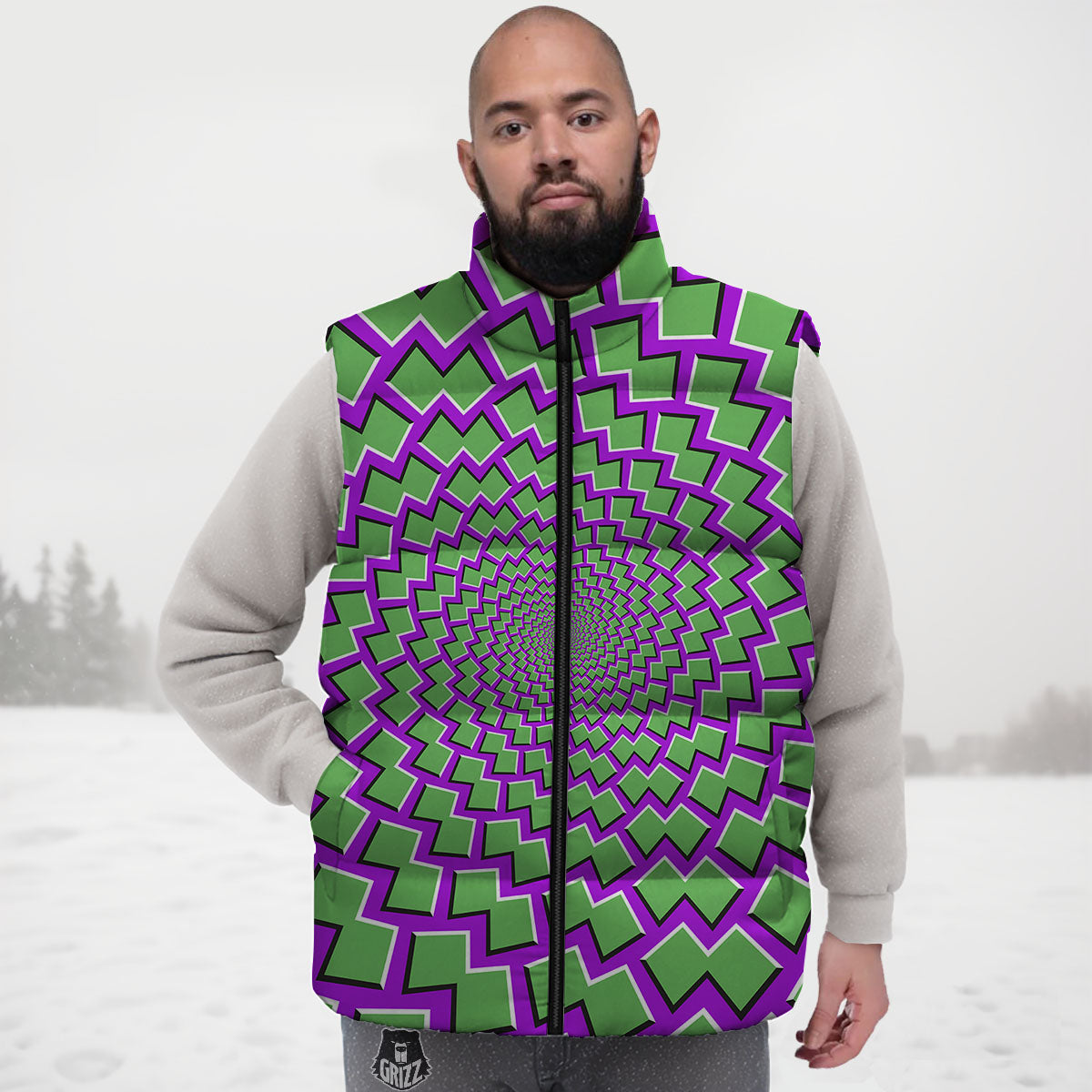 Moving Optical Illusion Green Shapes Down Vest