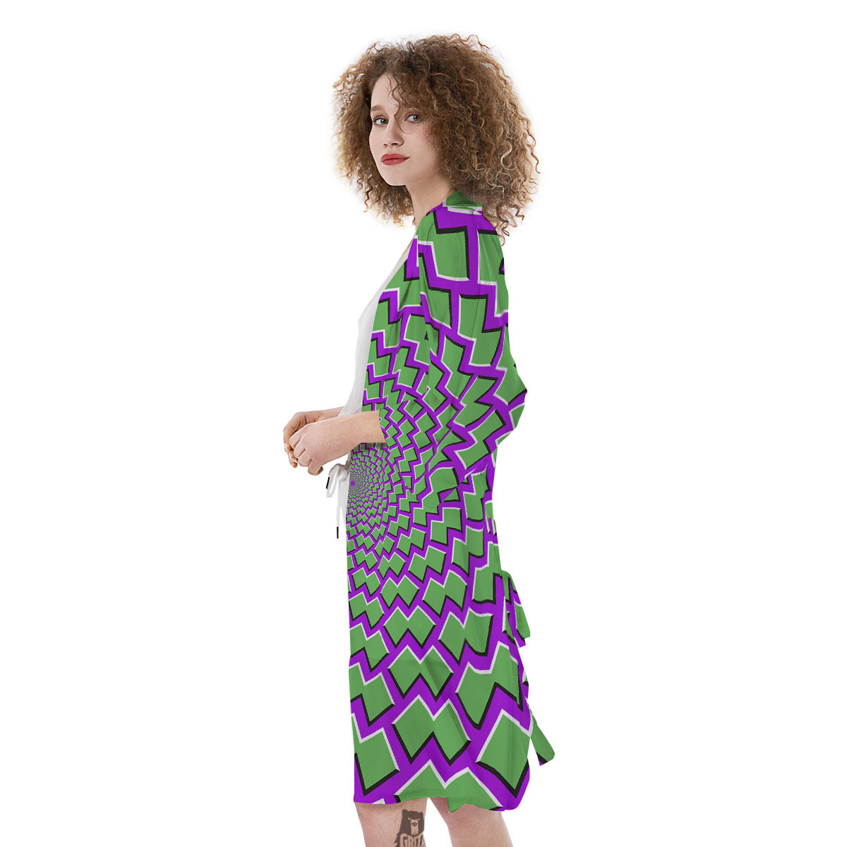 Moving Optical Illusion Green Shapes Kimono-grizzshop