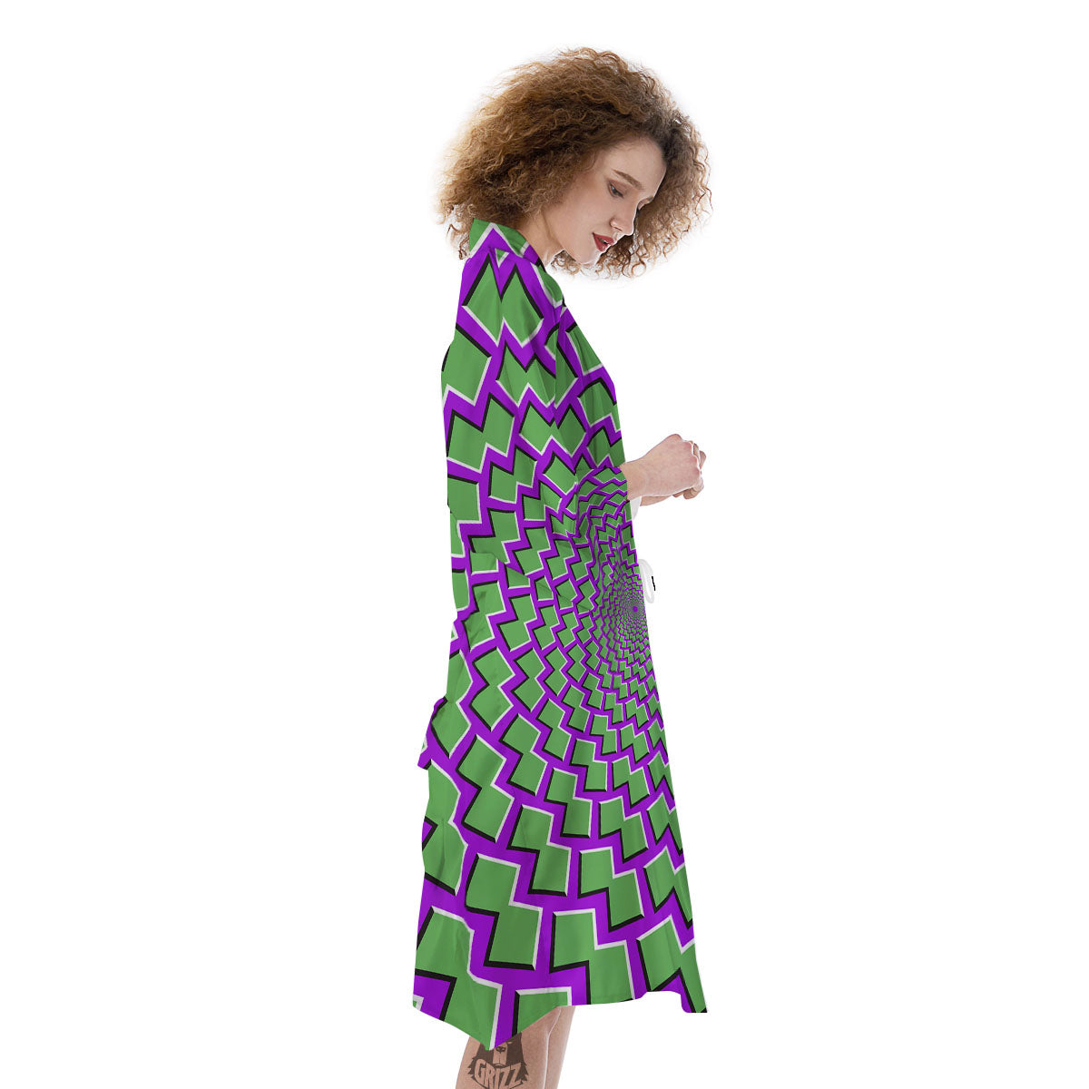 Moving Optical Illusion Green Shapes Kimono-grizzshop