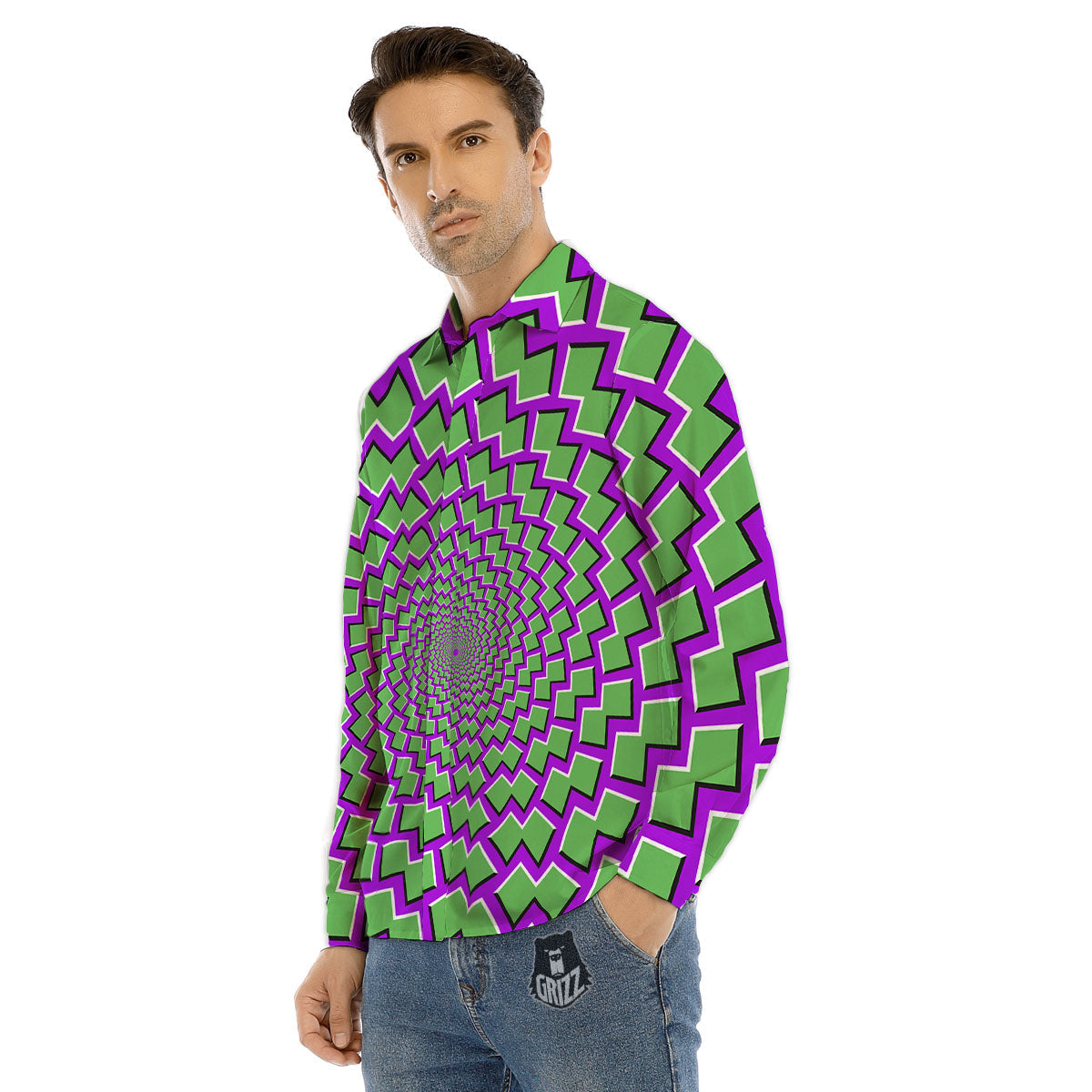 Moving Optical Illusion Green Shapes Men's Dress Shirts-grizzshop