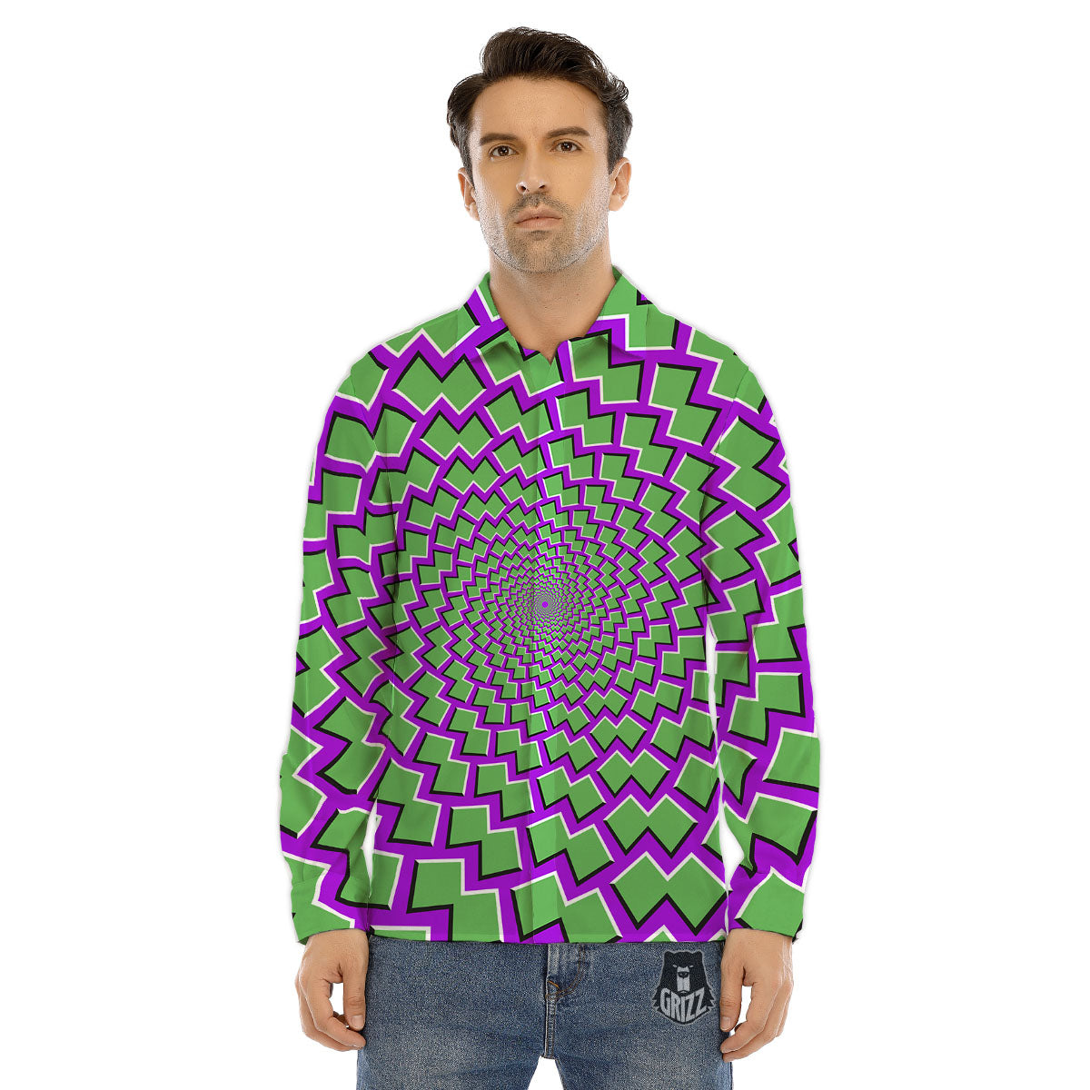 Moving Optical Illusion Green Shapes Men's Dress Shirts-grizzshop