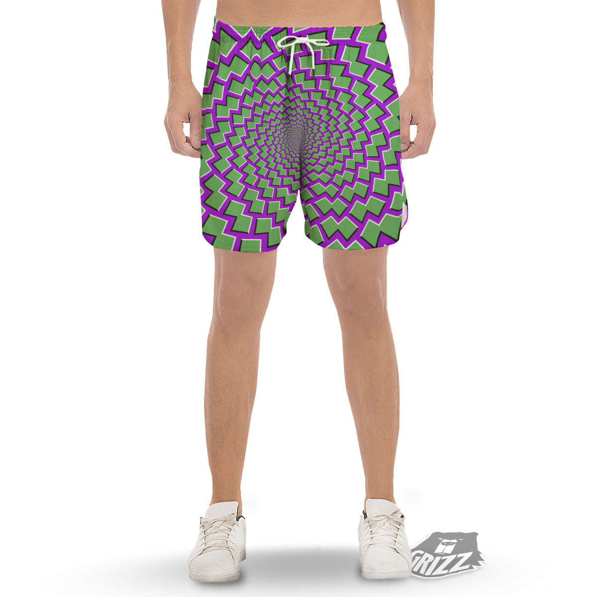 Moving Optical Illusion Green Shapes Men's Gym Shorts-grizzshop