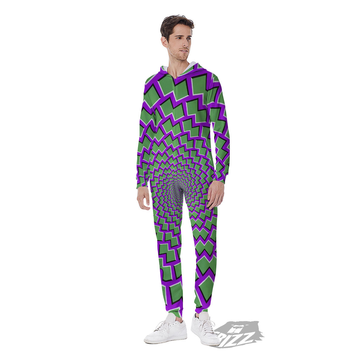 Moving Optical Illusion Green Shapes Men's Jumpsuit-grizzshop