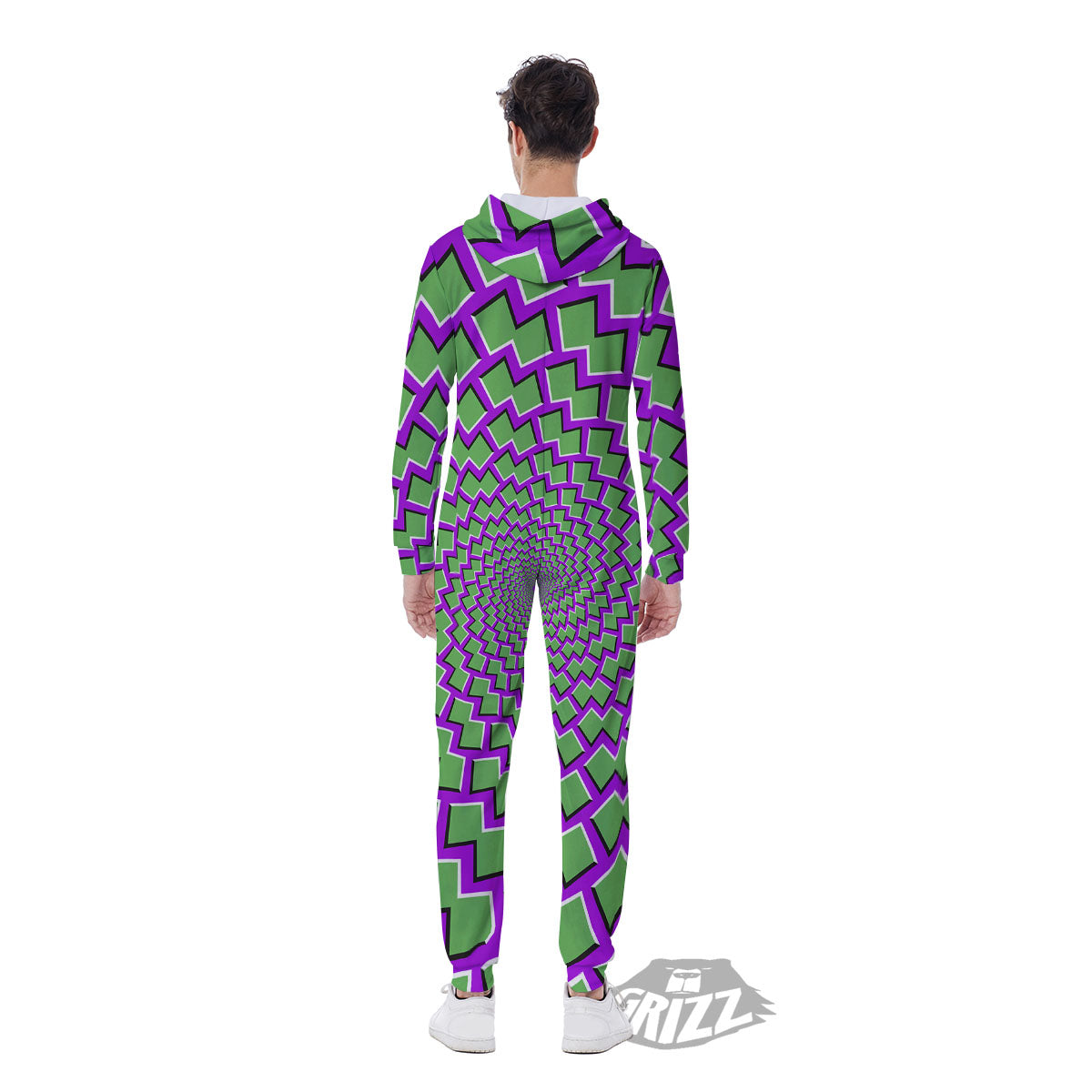 Moving Optical Illusion Green Shapes Men's Jumpsuit-grizzshop