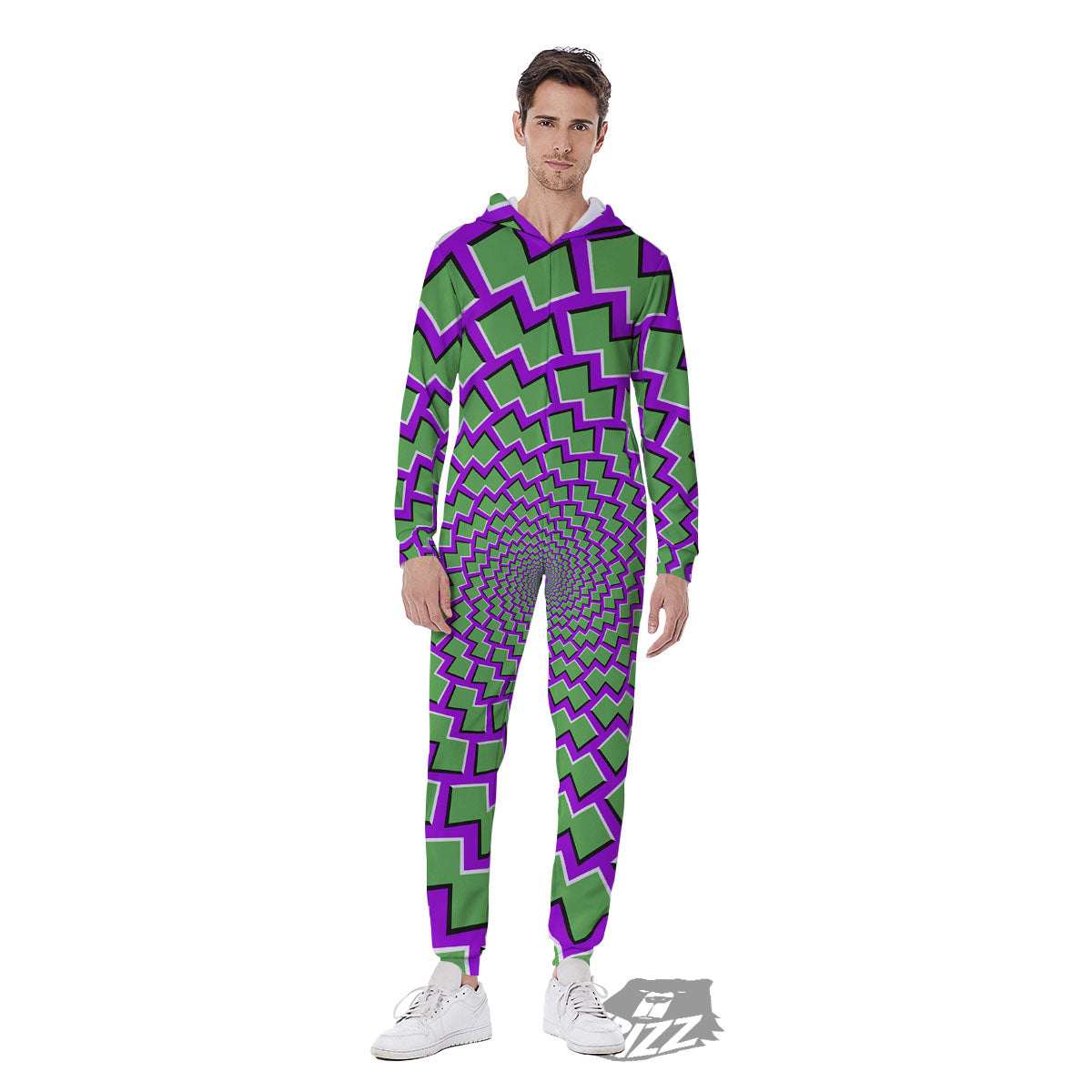Moving Optical Illusion Green Shapes Men's Jumpsuit-grizzshop