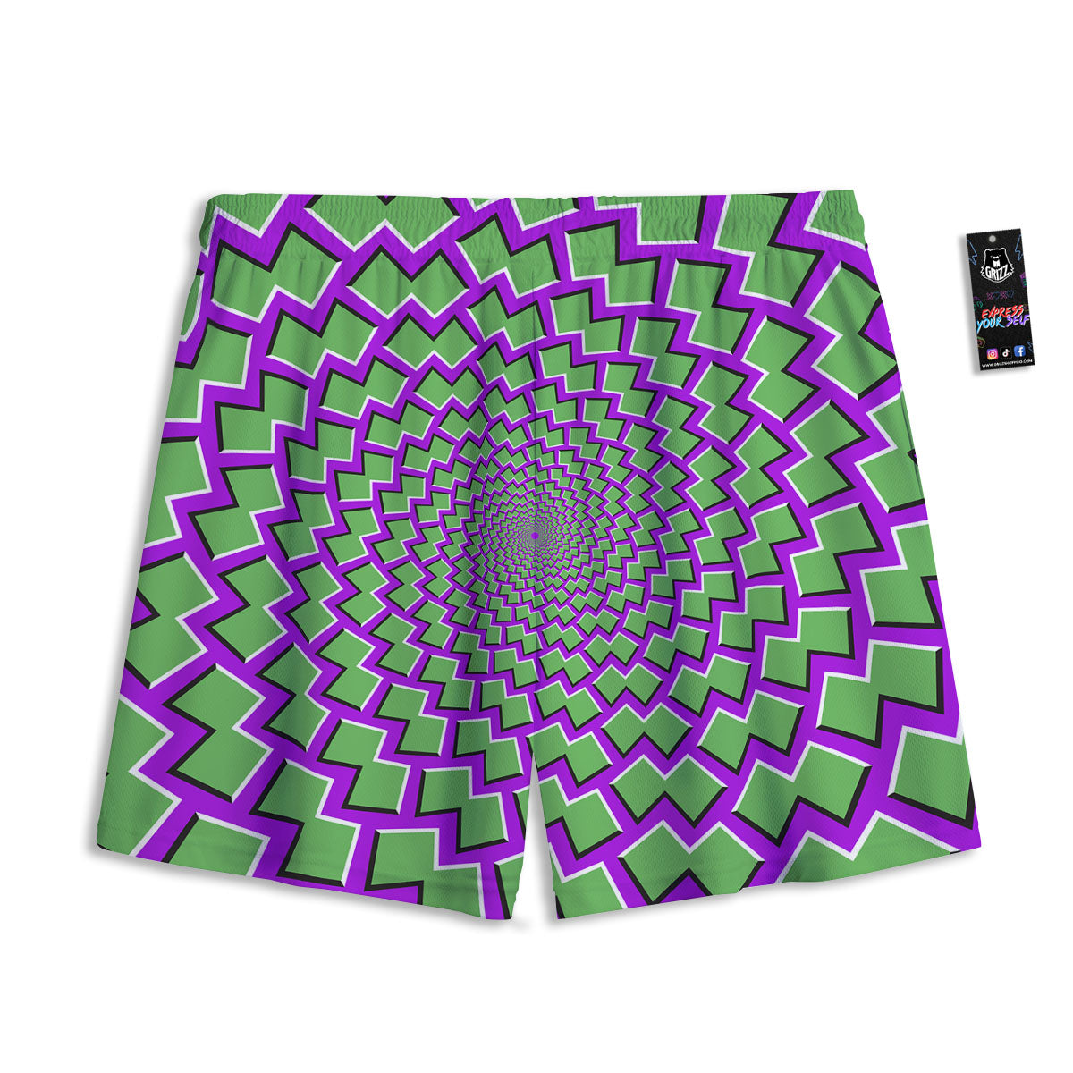Moving Optical Illusion Green Shapes Mesh Shorts