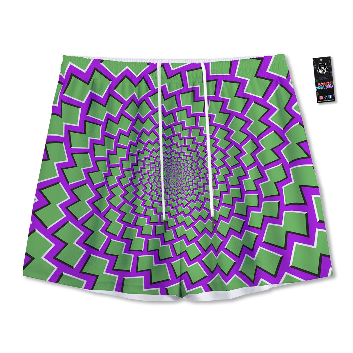 Moving Optical Illusion Green Shapes Mesh Shorts
