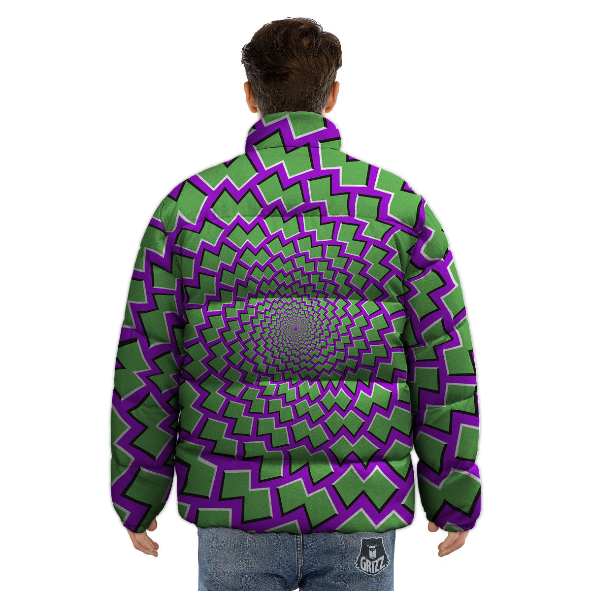 Moving Optical Illusion Green Shapes Puffer Jacket-grizzshop
