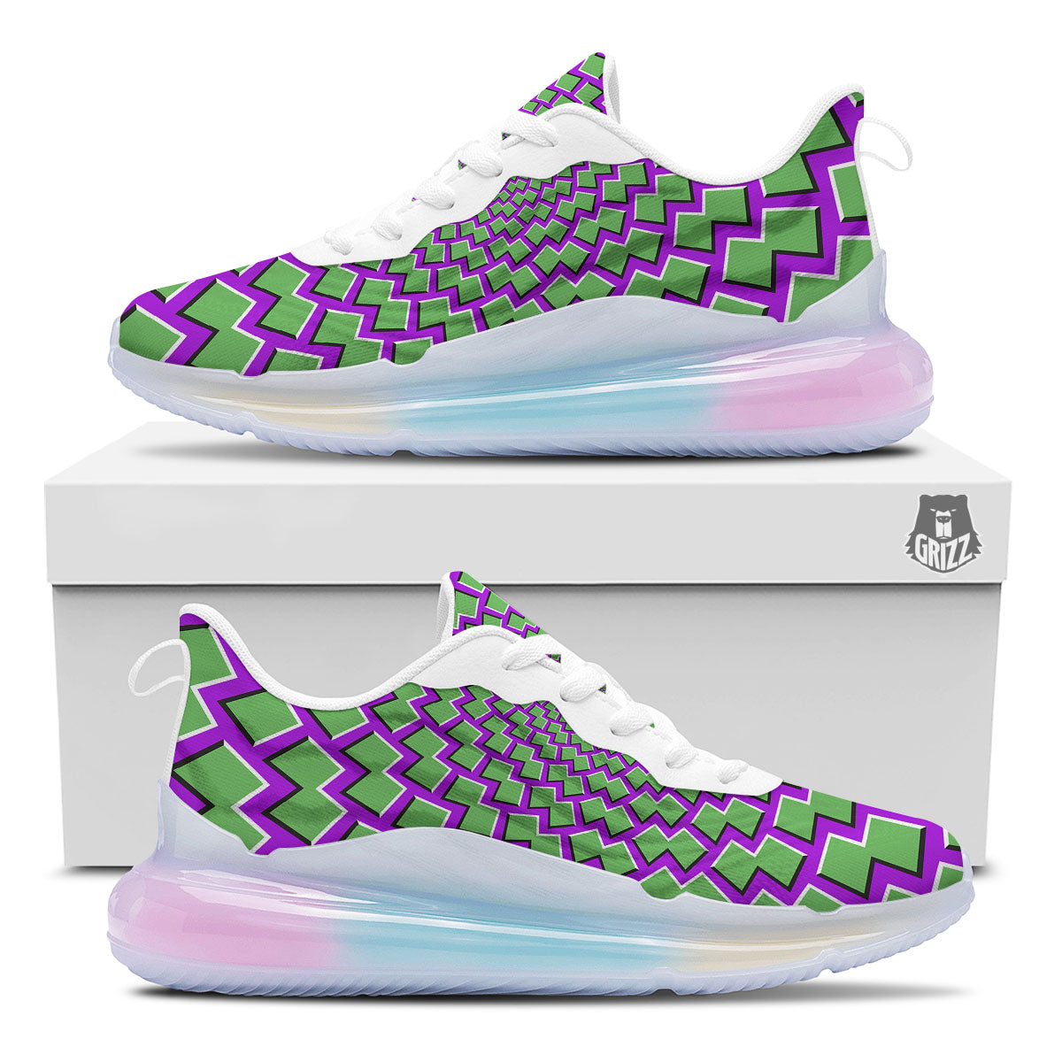 Moving Optical Illusion Green Shapes Running Sneakers-grizzshop