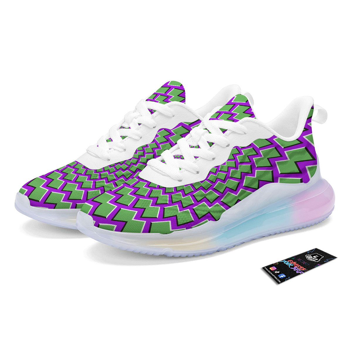 Moving Optical Illusion Green Shapes Running Sneakers-grizzshop