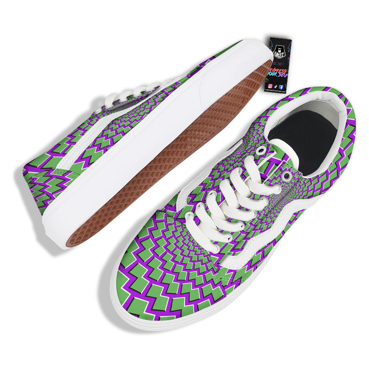Moving Optical Illusion Green Shapes Skate Shoes-grizzshop