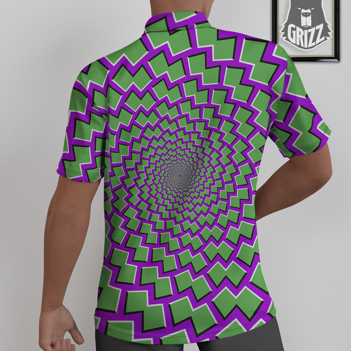 Moving Optical Illusion Green Shapes Untucked Shirts-grizzshop