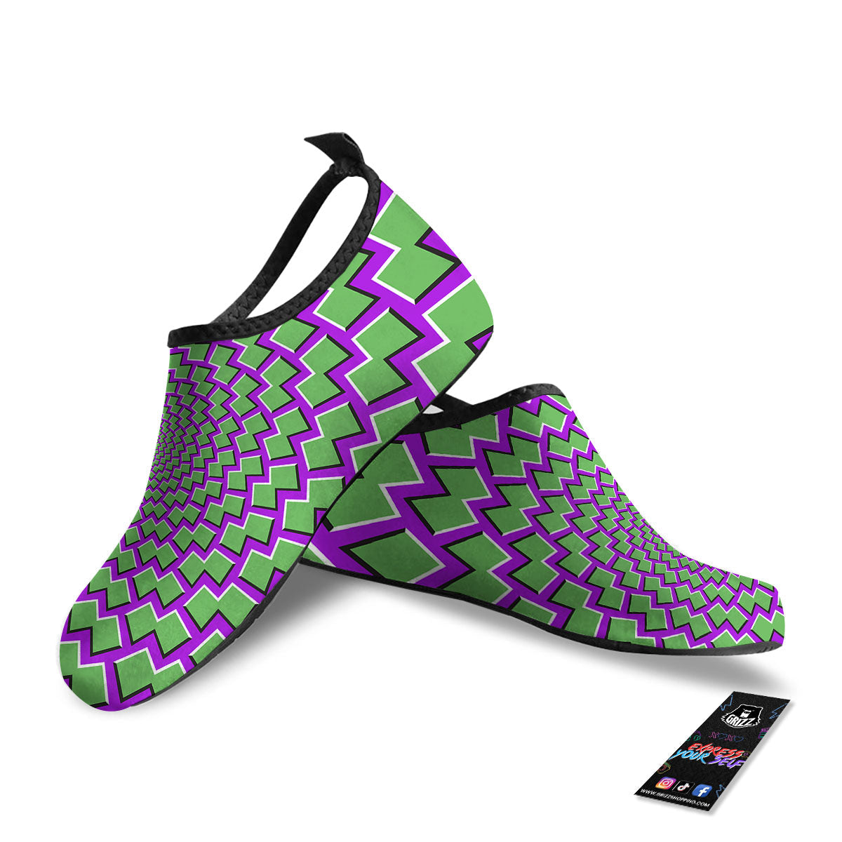 Moving Optical Illusion Green Shapes Water Shoes-grizzshop