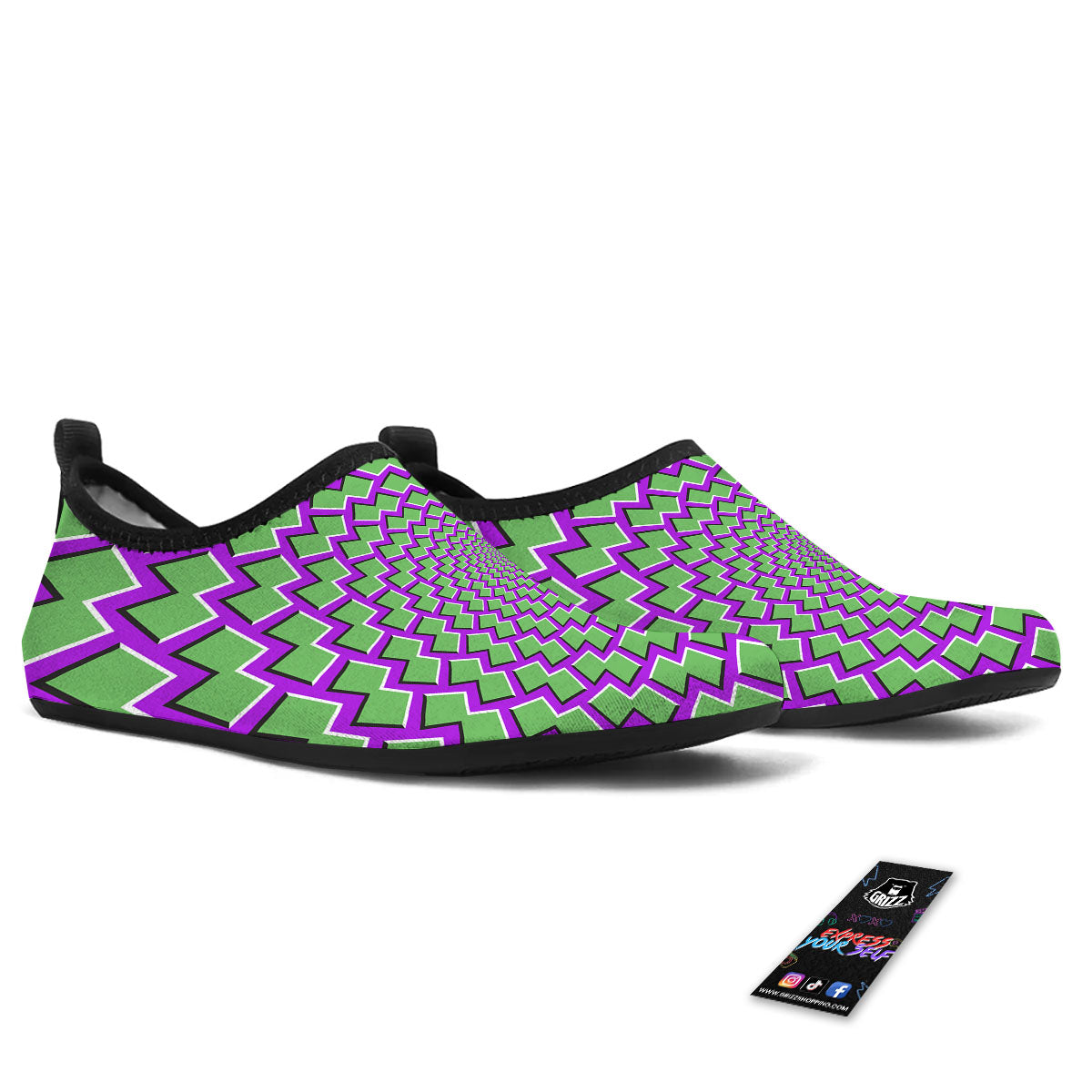 Moving Optical Illusion Green Shapes Water Shoes-grizzshop