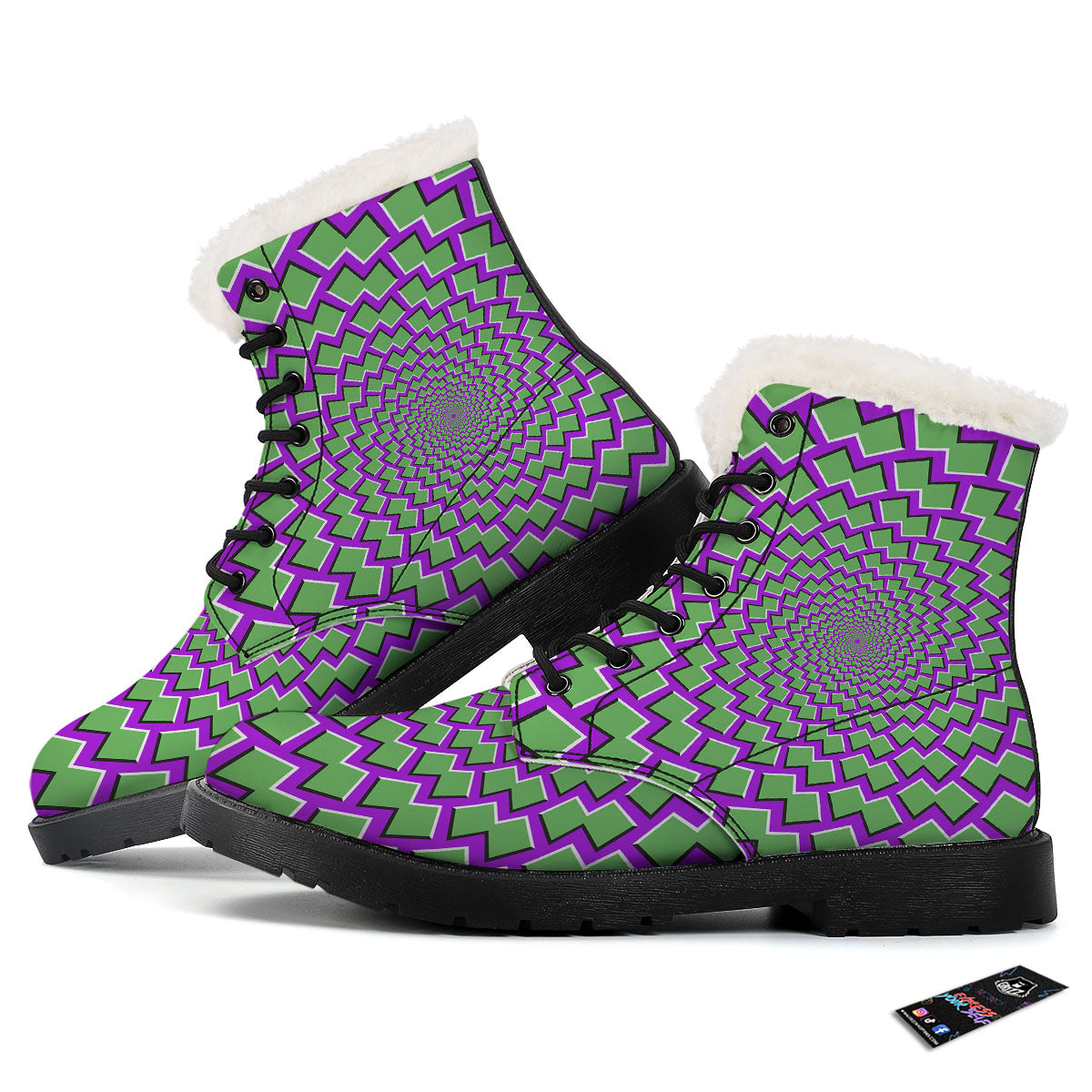 Moving Optical Illusion Green Shapes Winter Boots-grizzshop
