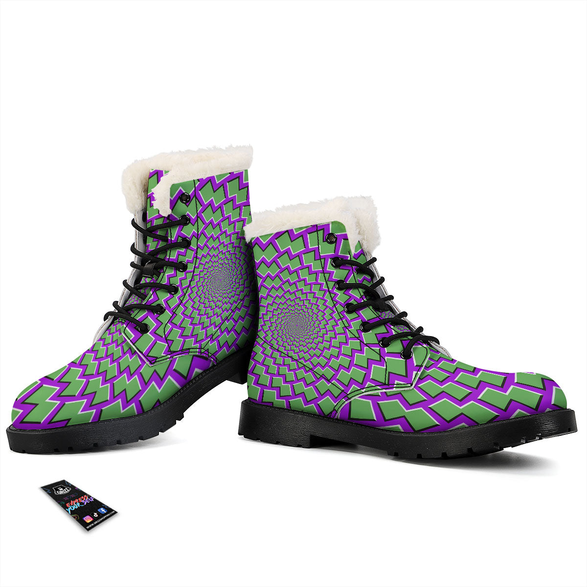 Moving Optical Illusion Green Shapes Winter Boots-grizzshop
