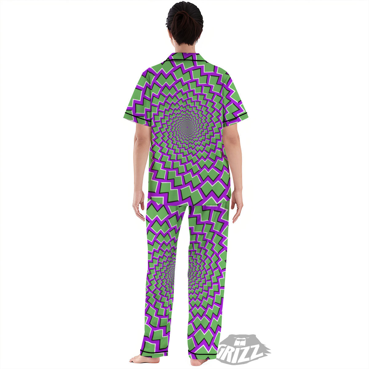 Moving Optical Illusion Green Shapes Women's Pajamas Set-grizzshop