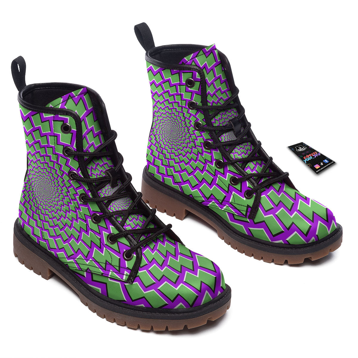 Moving Optical Illusion Green Shapes Work Boots-grizzshop