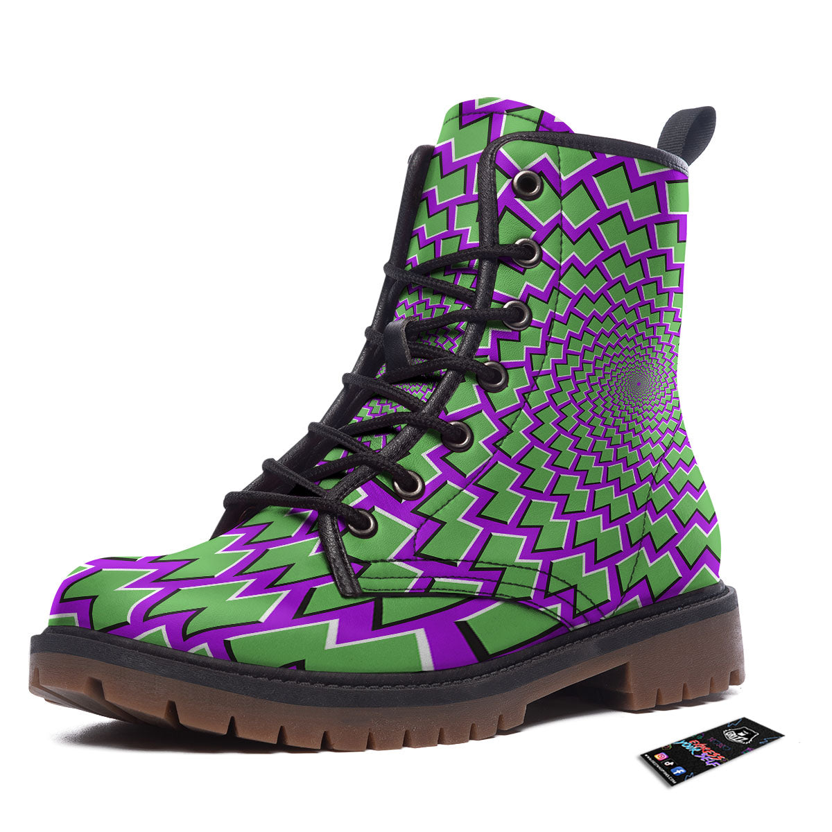 Moving Optical Illusion Green Shapes Work Boots-grizzshop