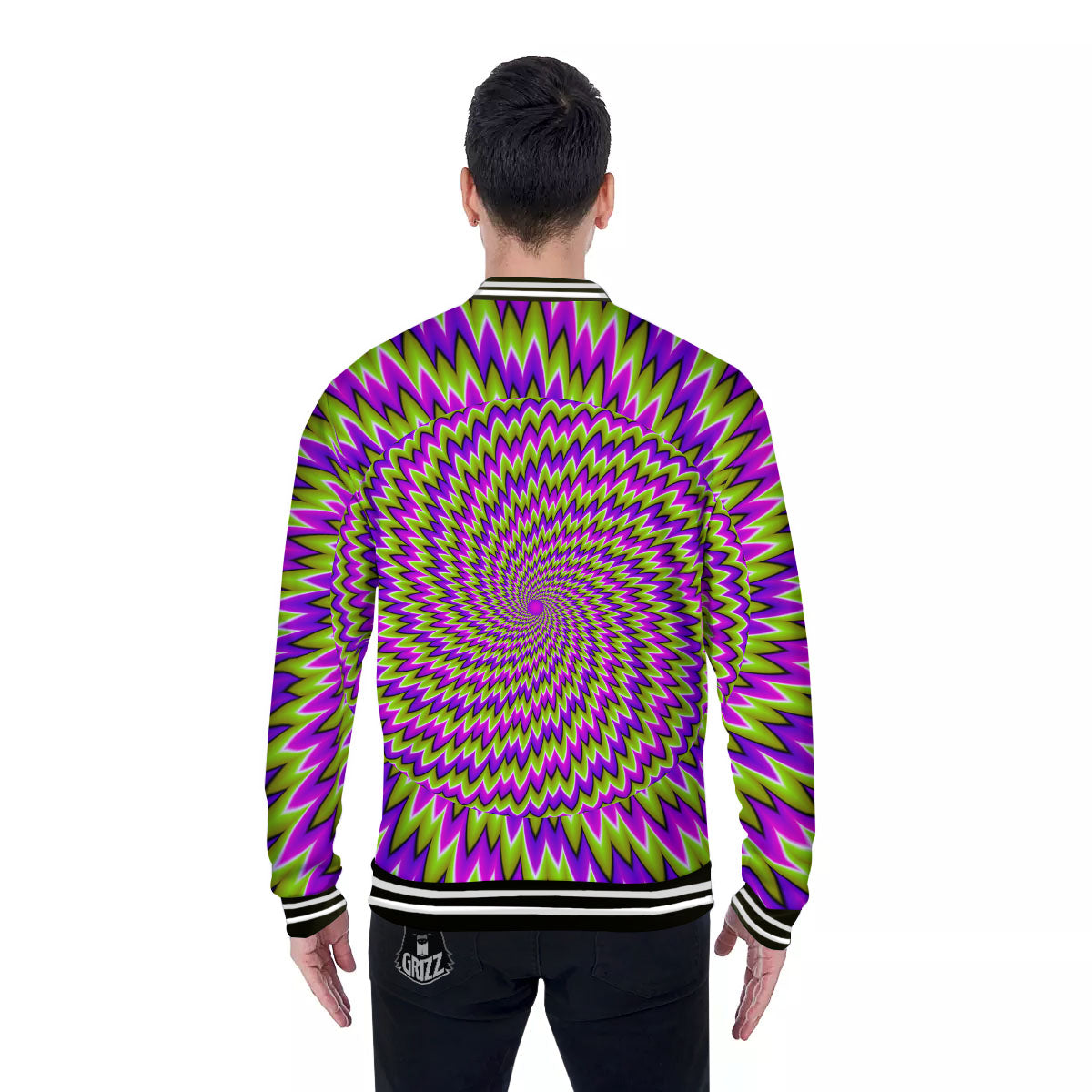 Moving Optical Illusion Green Spiral Baseball Jacket-grizzshop