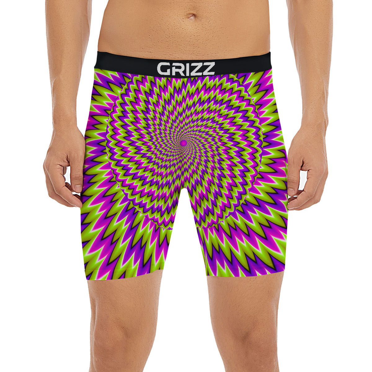 Moving Optical Illusion Green Spiral Boxer Briefs-grizzshop