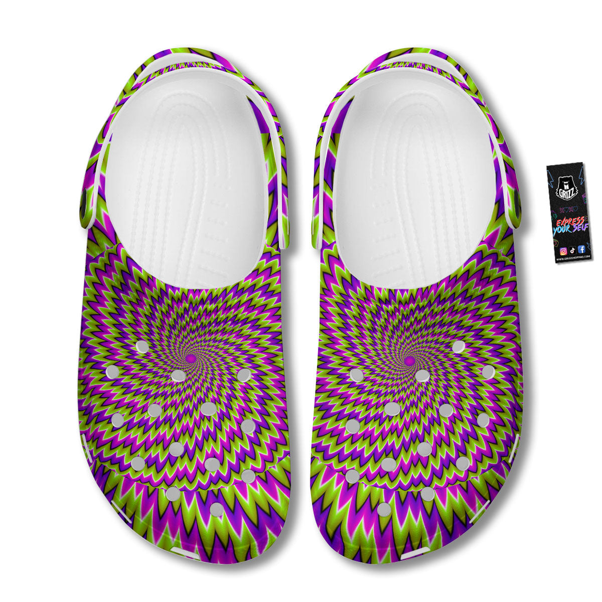 Moving Optical Illusion Green Spiral Clog-grizzshop