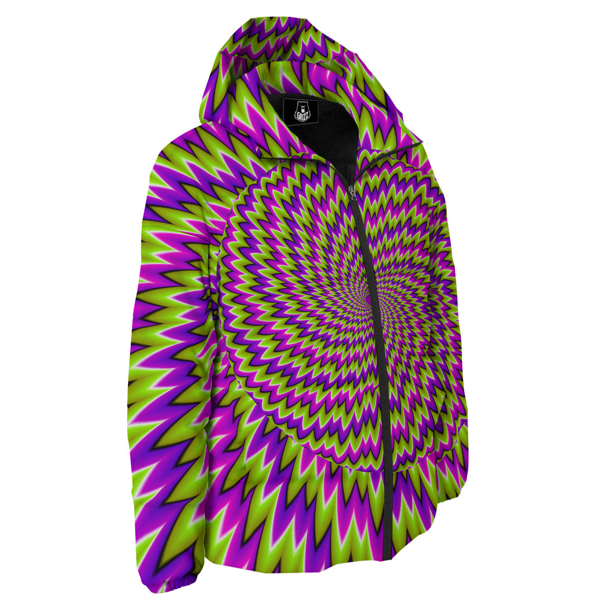 Moving Optical Illusion Green Spiral Down Jacket-grizzshop