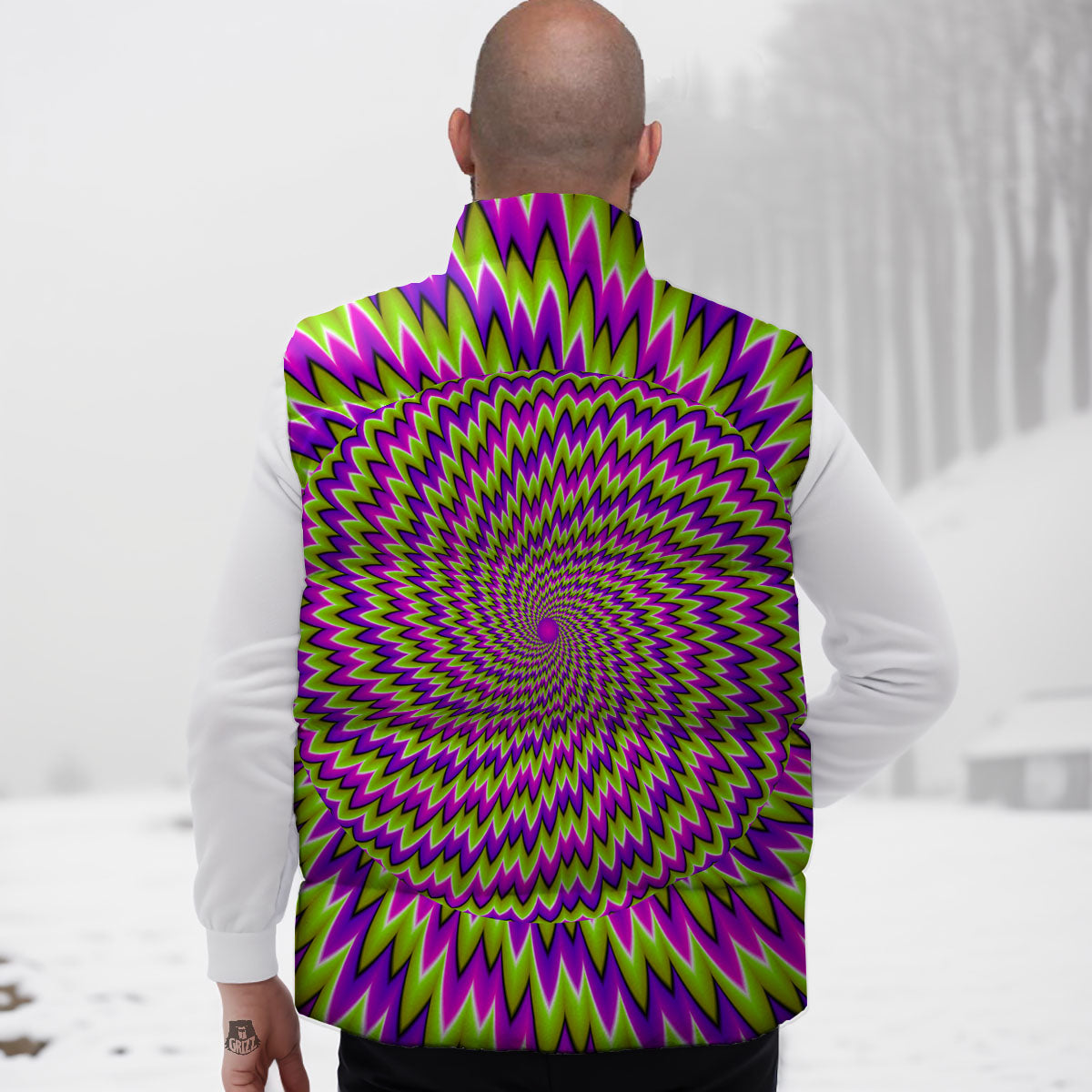 Moving Optical Illusion Green Spiral Down Vest
