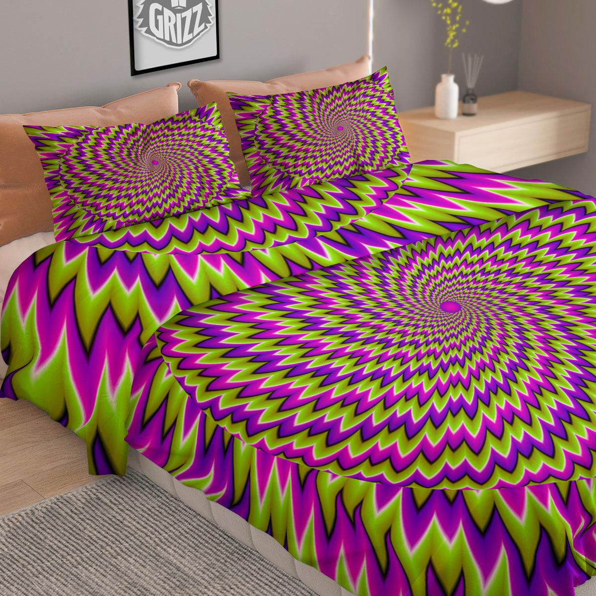 Moving Optical Illusion Green Spiral Duvet Cover Bedding Set
