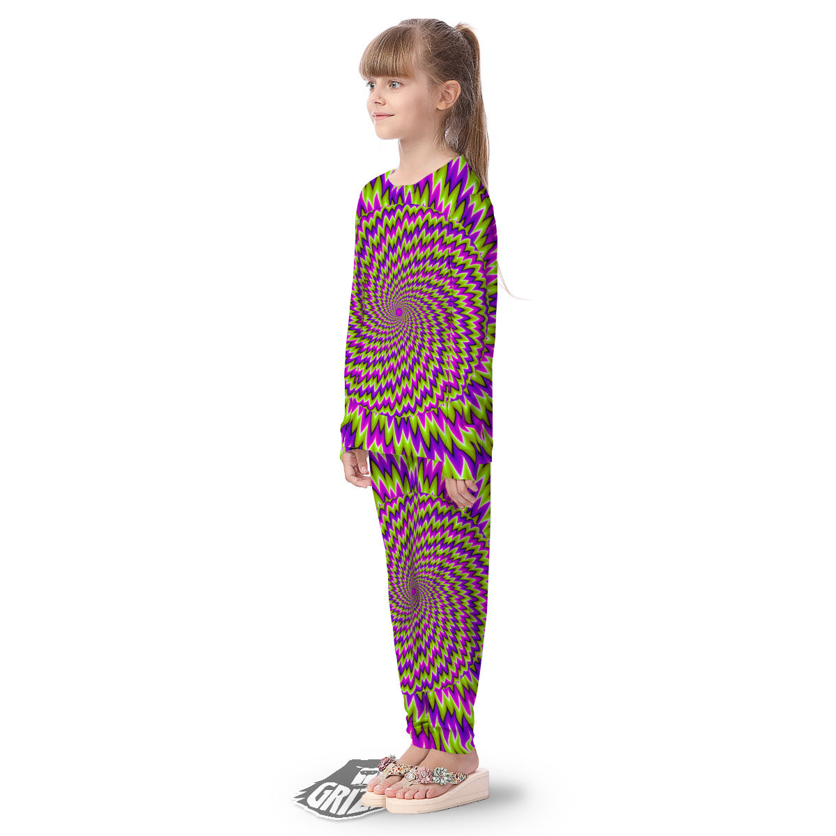 Moving Optical Illusion Green Spiral Kid's Pajamas-grizzshop
