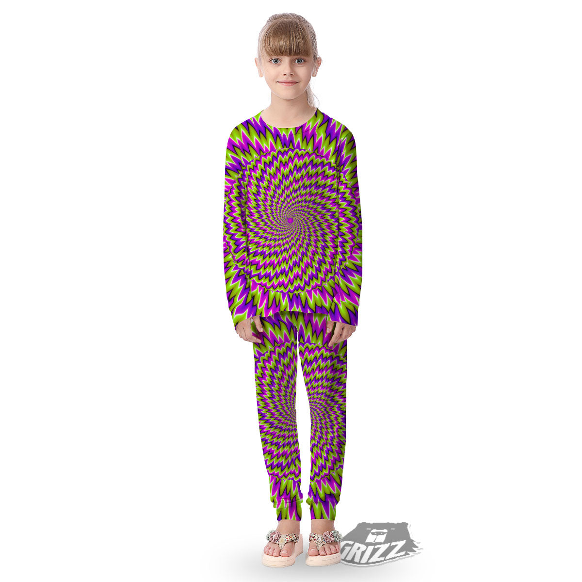 Moving Optical Illusion Green Spiral Kid's Pajamas-grizzshop