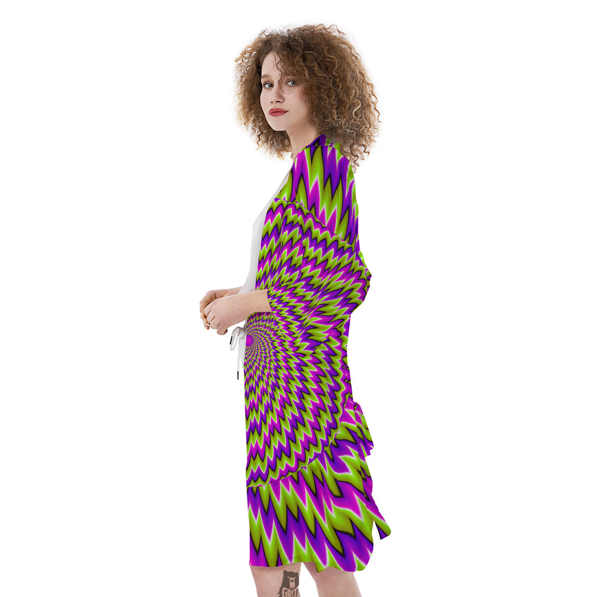 Moving Optical Illusion Green Spiral Kimono-grizzshop