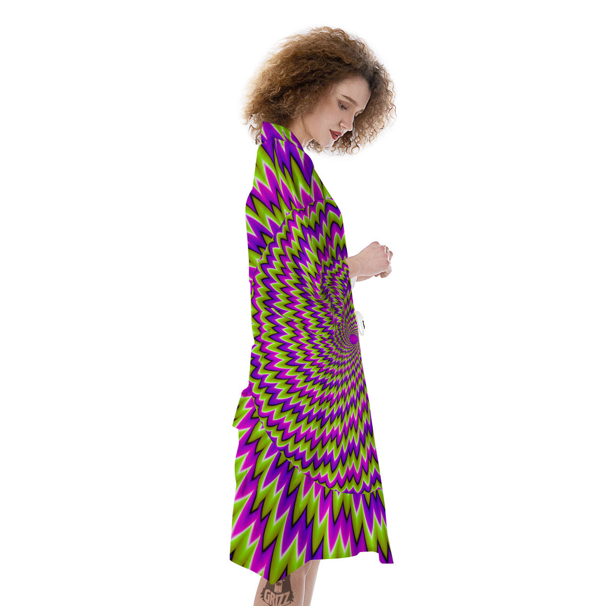Moving Optical Illusion Green Spiral Kimono-grizzshop