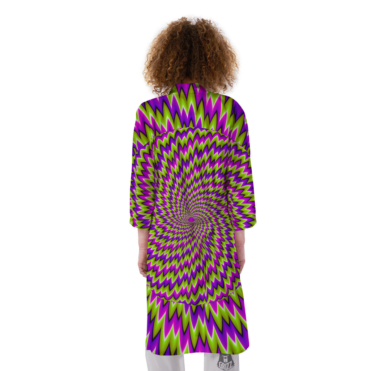 Moving Optical Illusion Green Spiral Kimono-grizzshop