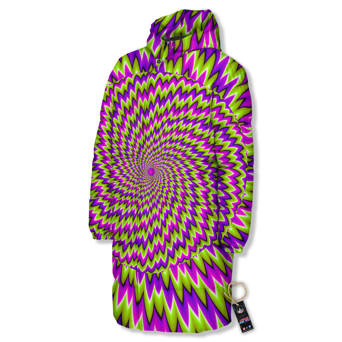 Moving Optical Illusion Green Spiral Long Down Jacket-grizzshop