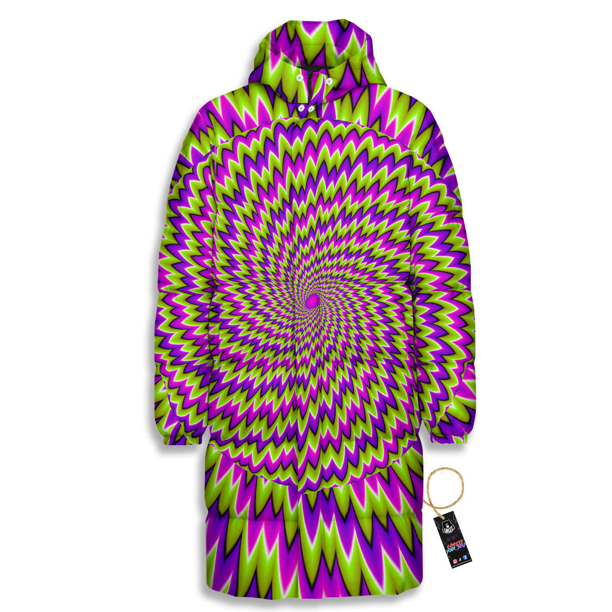 Moving Optical Illusion Green Spiral Long Down Jacket-grizzshop