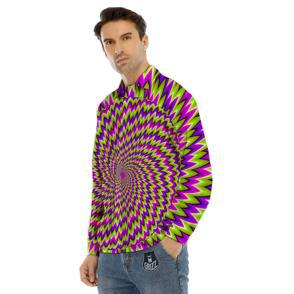 Moving Optical Illusion Green Spiral Men's Dress Shirts-grizzshop