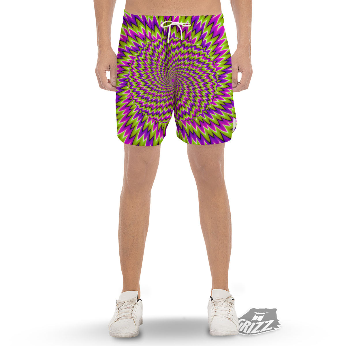 Moving Optical Illusion Green Spiral Men's Gym Shorts-grizzshop