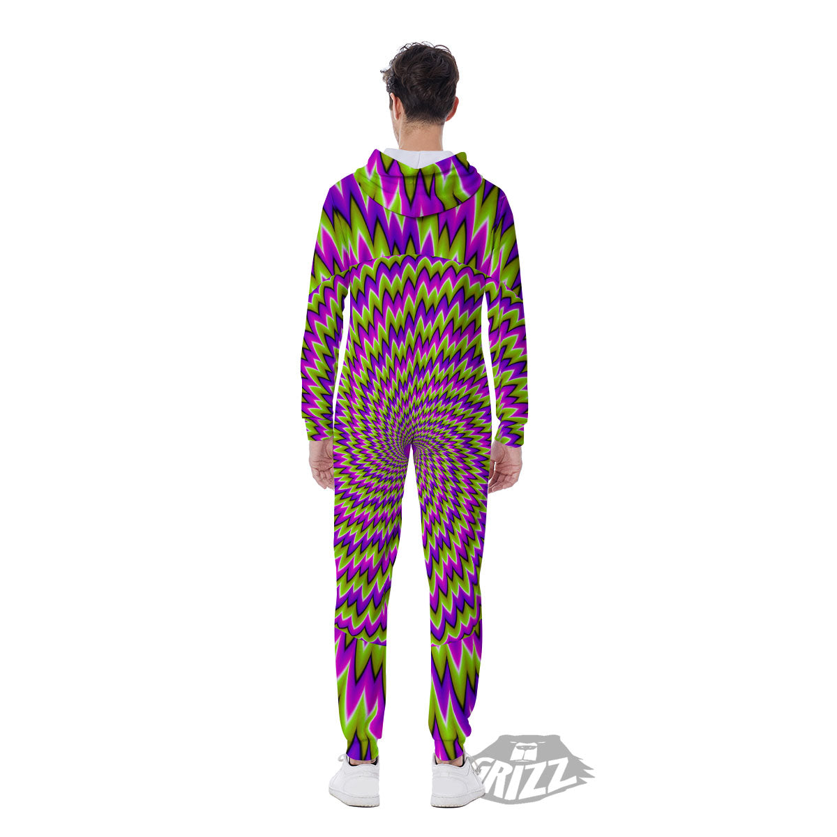 Moving Optical Illusion Green Spiral Men's Jumpsuit-grizzshop
