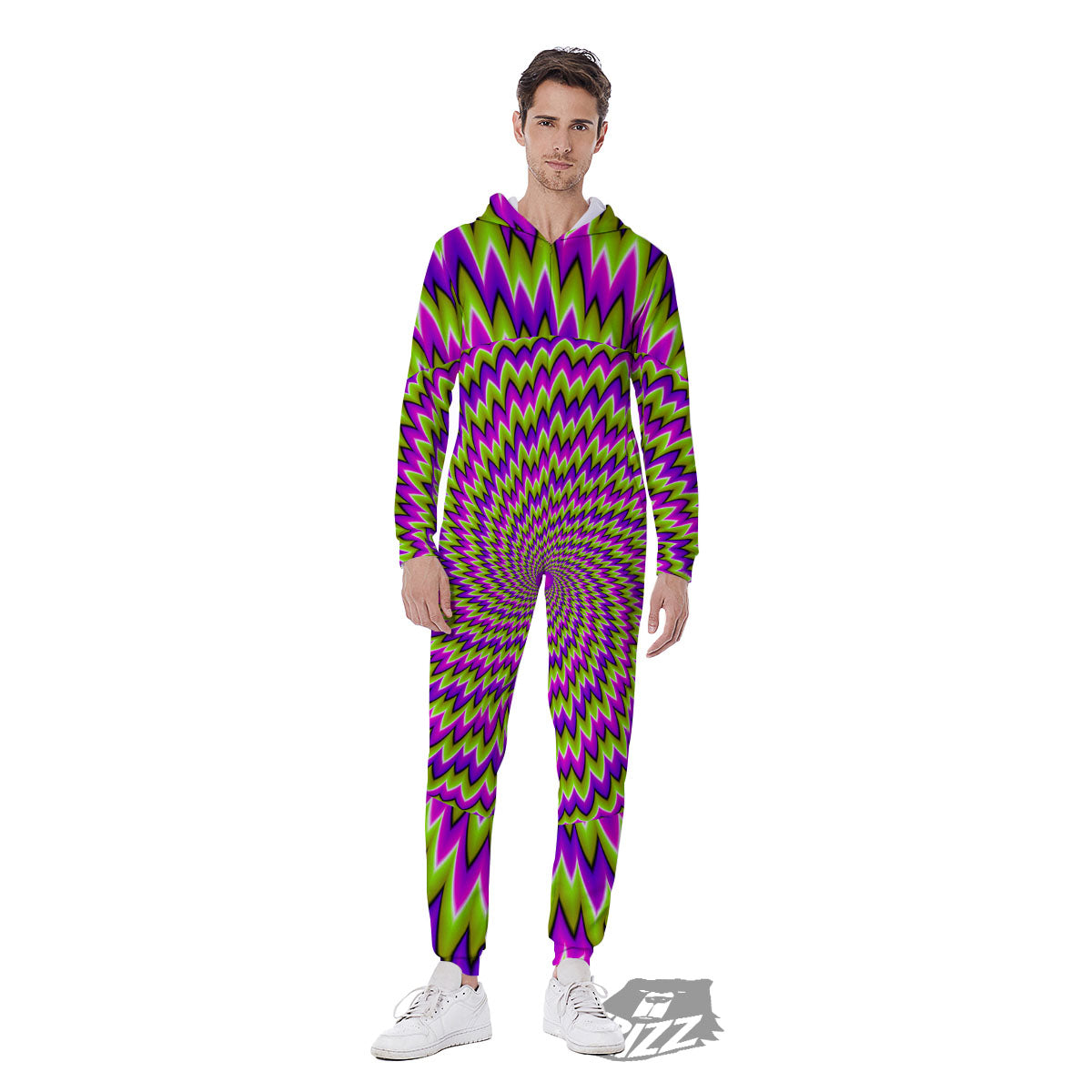 Moving Optical Illusion Green Spiral Men's Jumpsuit-grizzshop