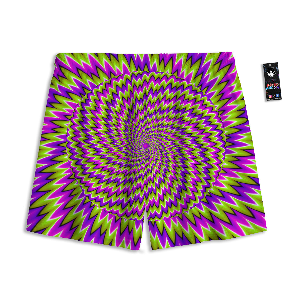 Moving Optical Illusion Green Spiral Mesh Shorts
