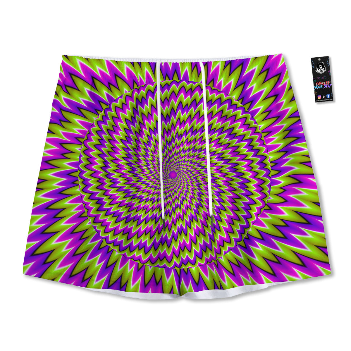 Moving Optical Illusion Green Spiral Mesh Shorts